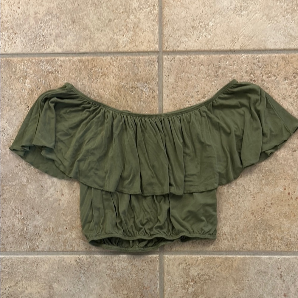 Forever 21 Green Ruffled Crop Blouse Women’s Small